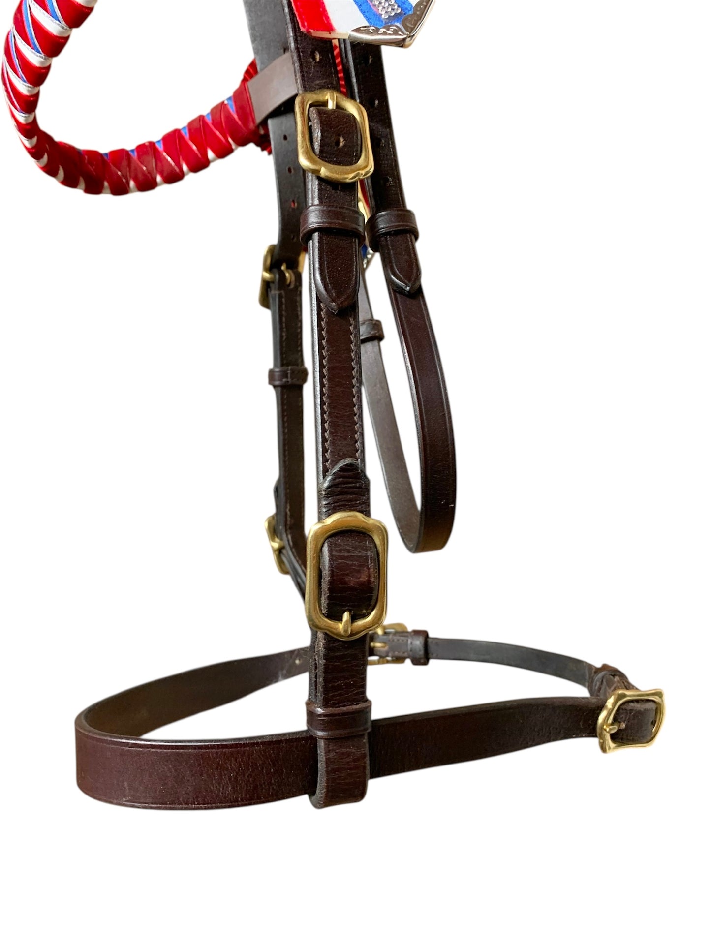 Shires cob size brown inhand bridle with brass buckles & bling browband