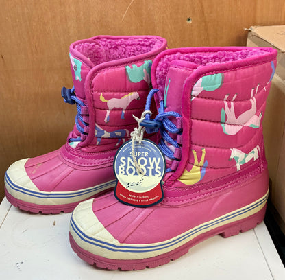 New joules snow pink horse print boots