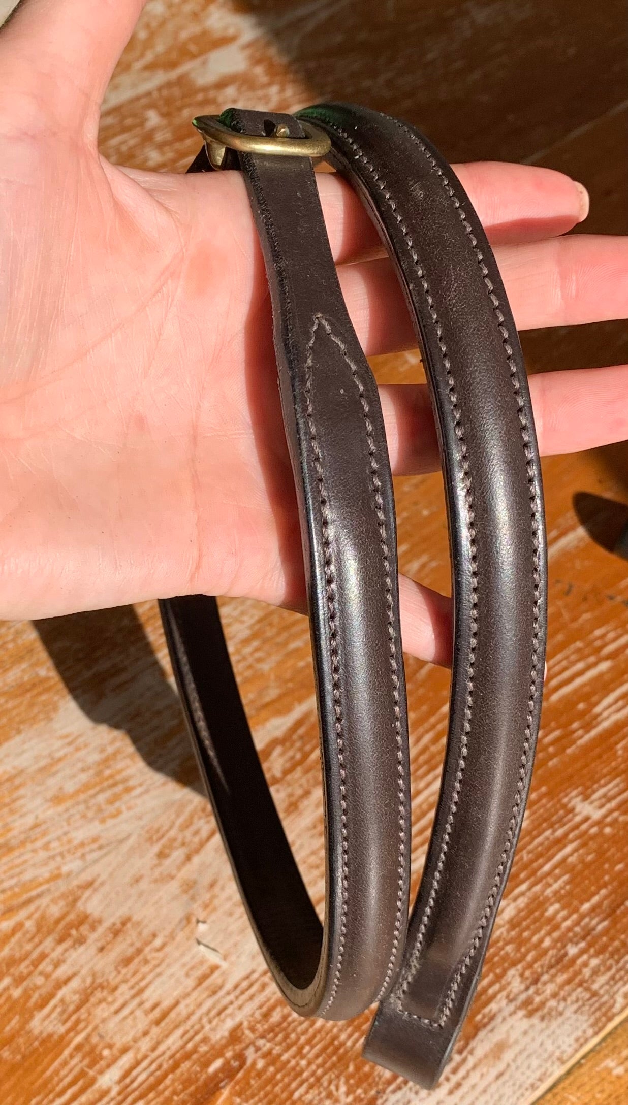 Full size English soft leather matching in hand brown browband & noseband with brass buckle
