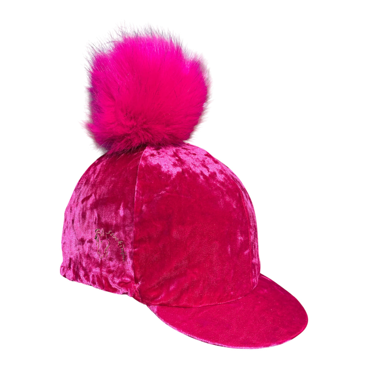 Stockinjur bright pink velvet hat Silk with large faux fur pom-pom