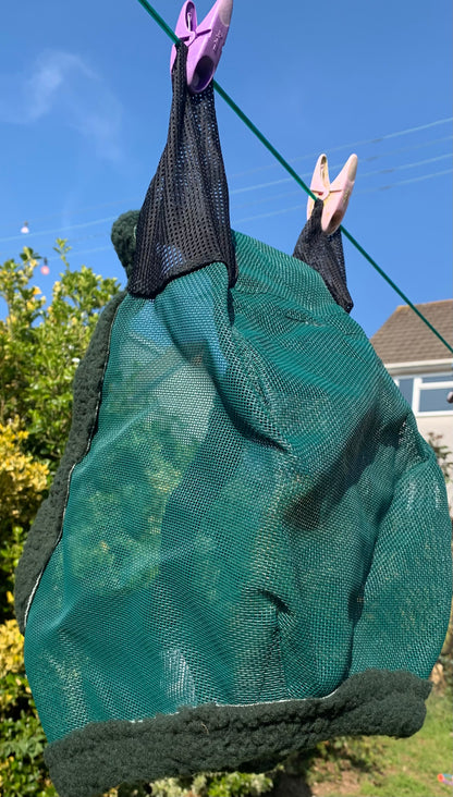 New green rambo strong mesh fly mask soft fleece lining large pony