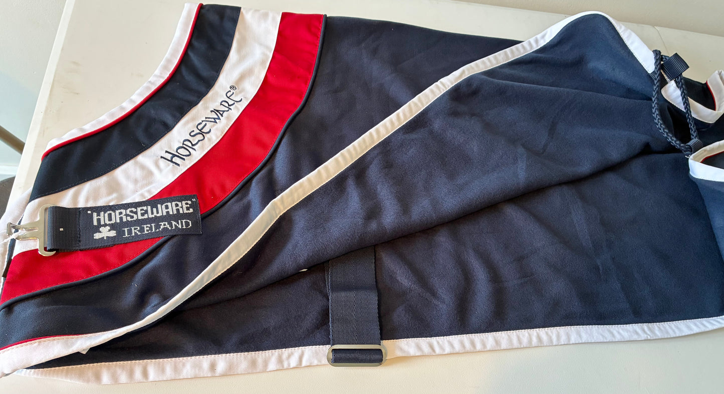 New with tag Horseware Rambo Fashion Cooler - Navy/Red/White 2’6”