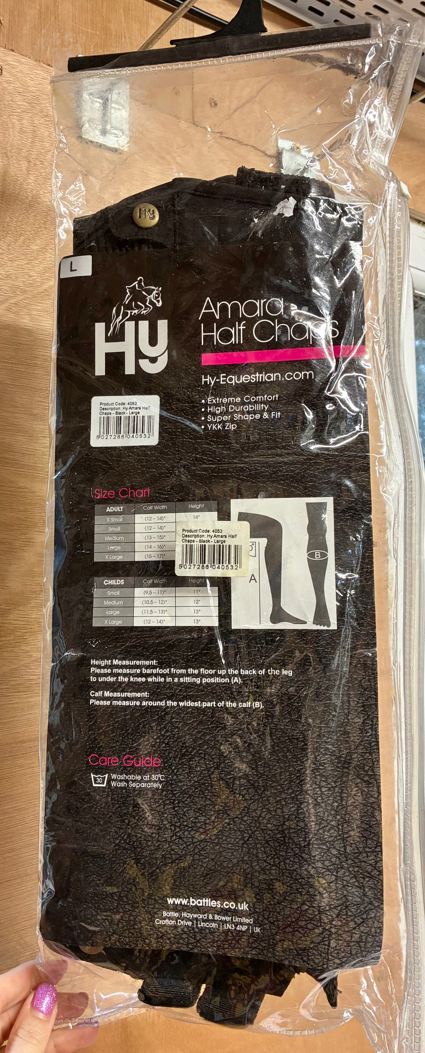 New! Hy Equestrian Amara Half Chap Adults - large - black