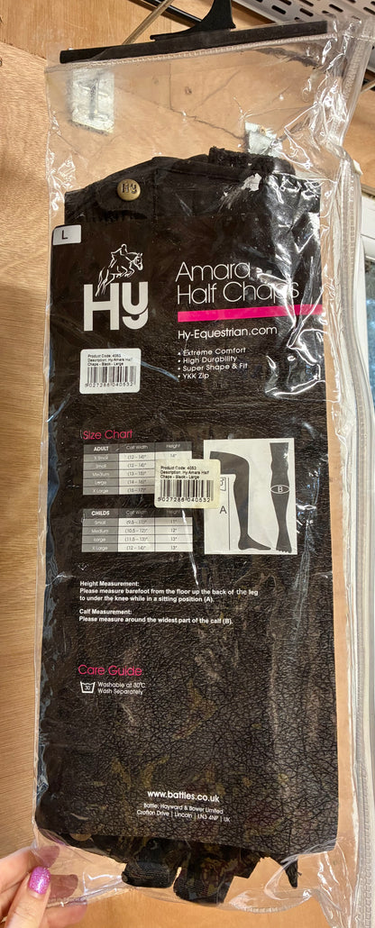 New! Hy Equestrian Amara Half Chap Adults - large - black