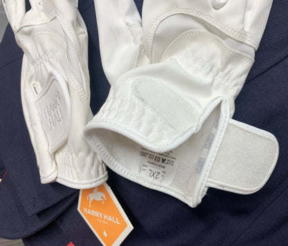 New with tag 2XL Harry Hall white showing/dressage riding suede gloves