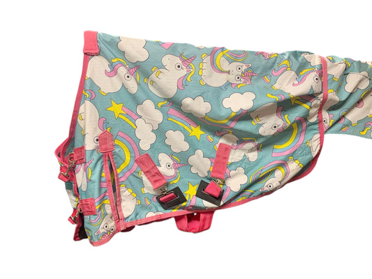 3’6 Rhinegold no fill unicorn aqua & pink turnout rug
