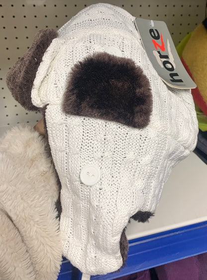 New horze white & brown cable knit trapper hat