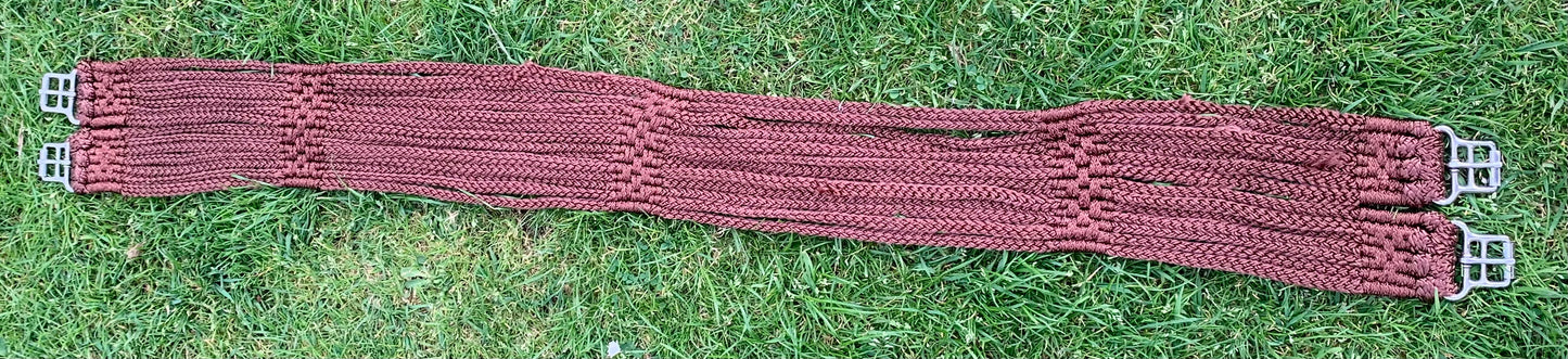 49” Brown Stubben string anti chafing girth 14 strands of non chafing nylon and roller buckles