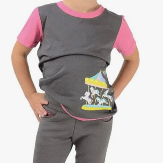 Merry Go Round T-Shirt by Little Rider - Grey/Pink