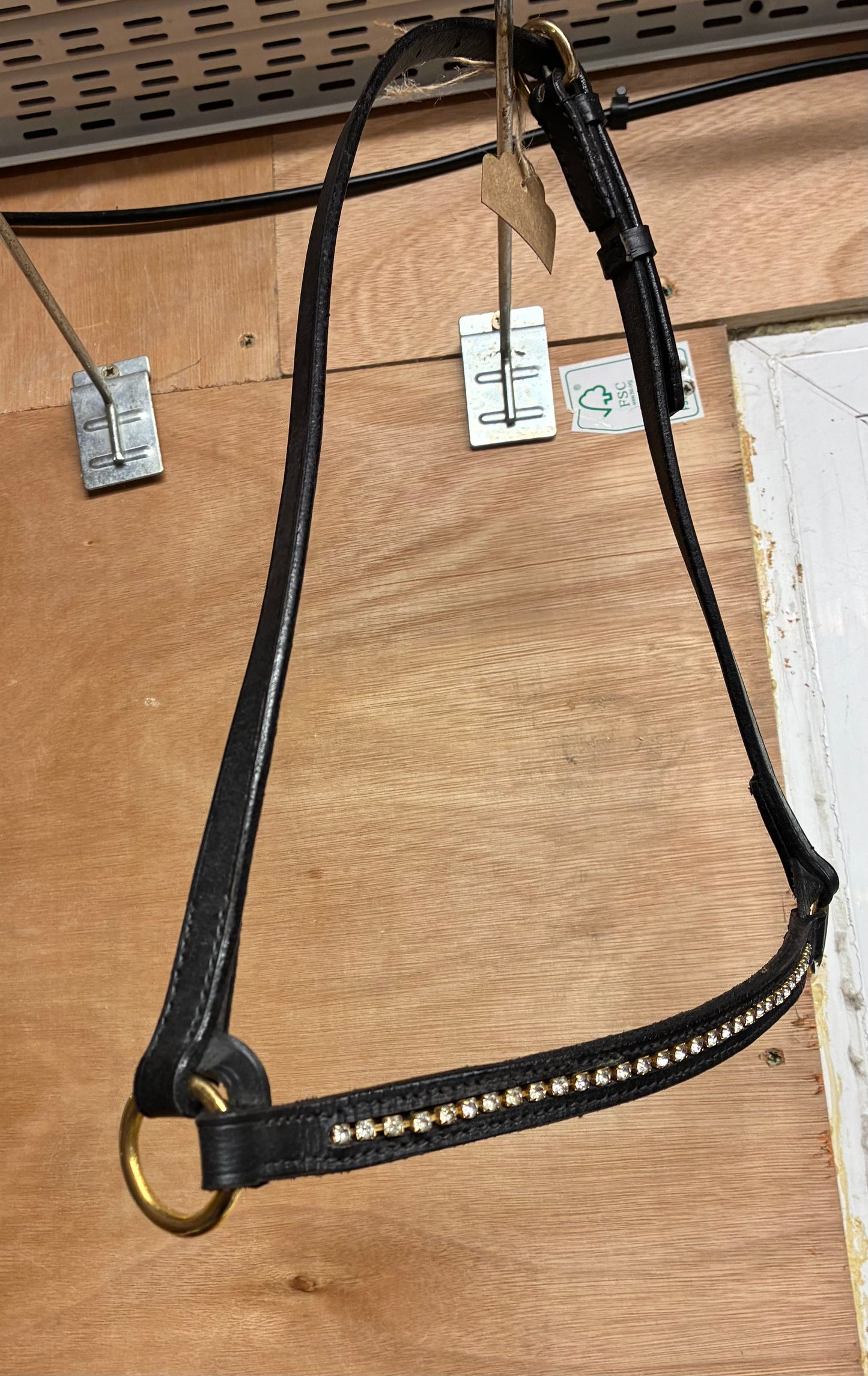 New Black leather in-hand diamante show halter - size Arab ref2