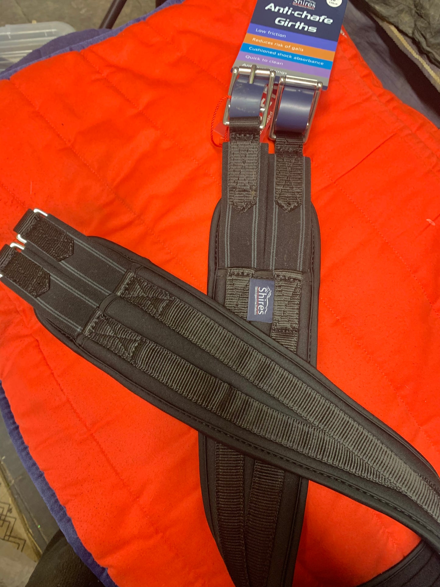 New with tag shires black anti chafe girth elasticated both ends 46”