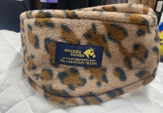 NEW! Softest Polar Fleece Ear warmer by snuggy hoods leopard print size small (fits child or small adult/teen)