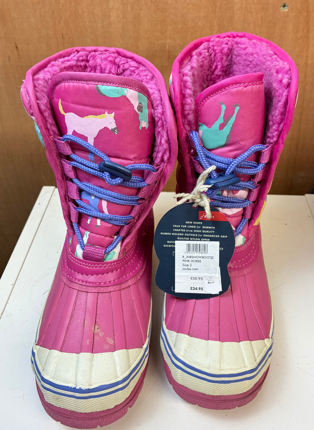 New joules snow pink horse print boots