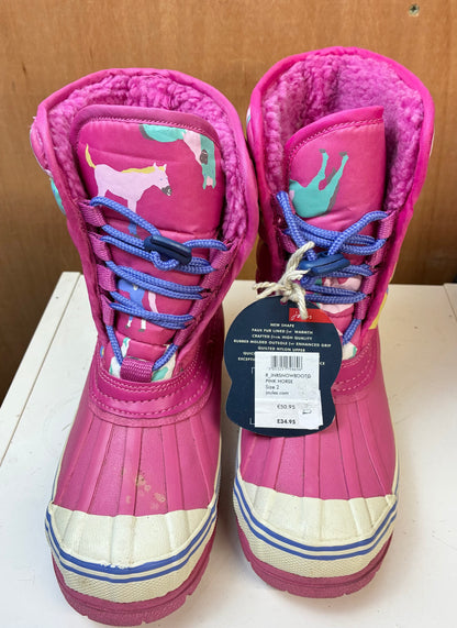 New joules snow pink horse print boots