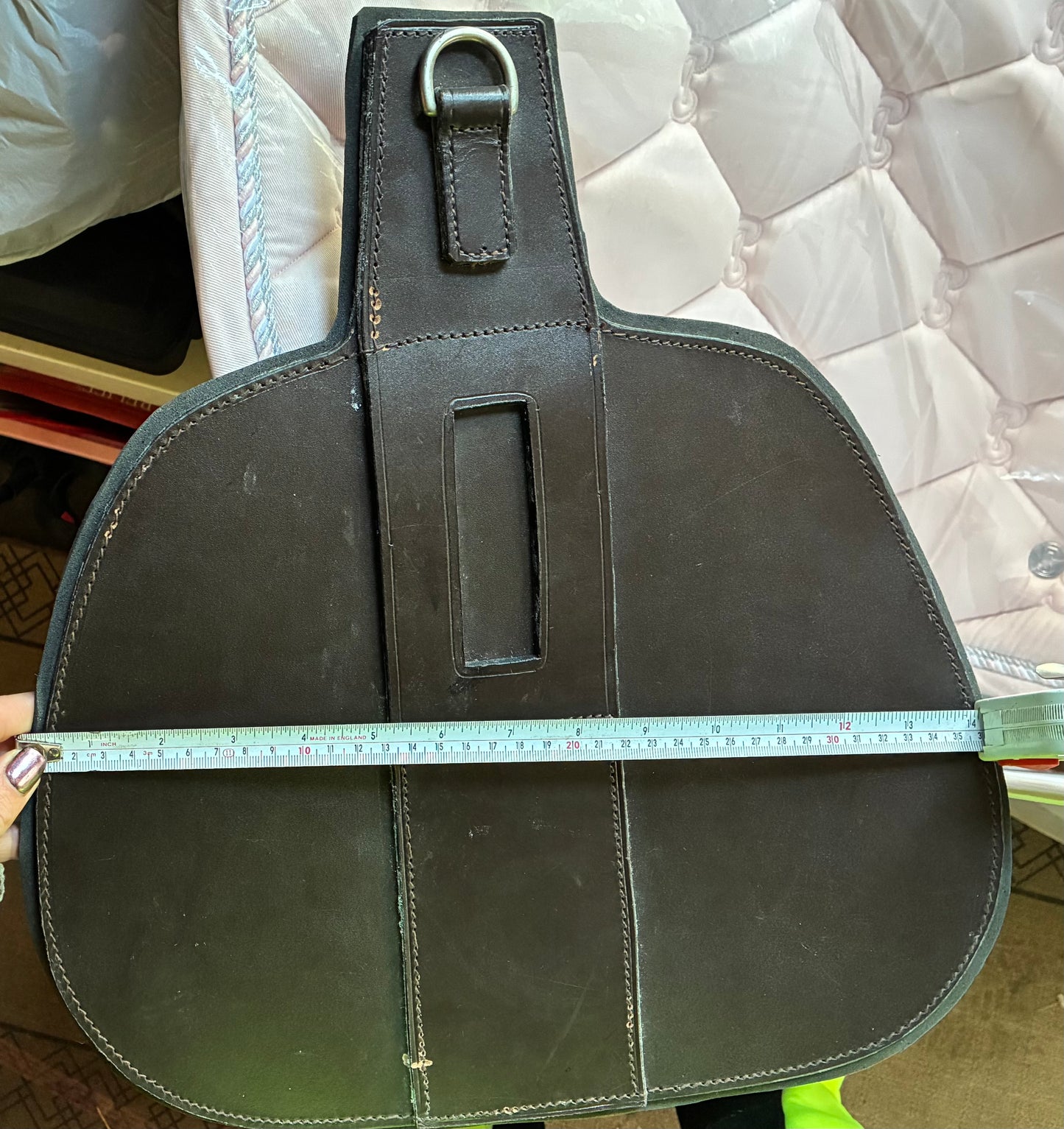 Detachable stud girth with martingale/running rein attachment brown