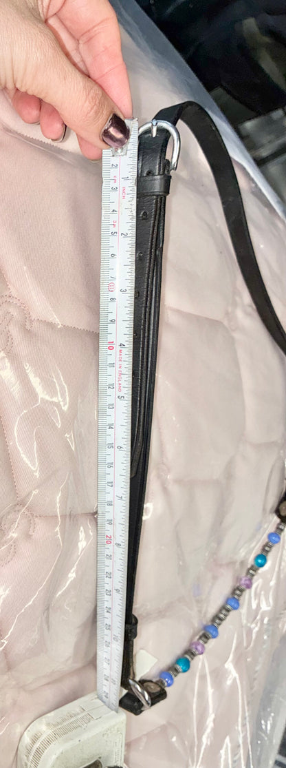 New beautiful  black leather in-hand halter with beaded noseband mini pony/arab