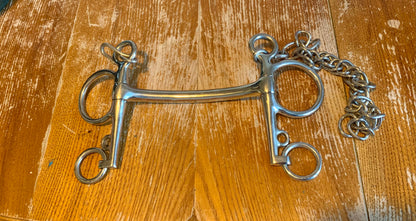 5” curved Mullen mouth Pelham with curb chain