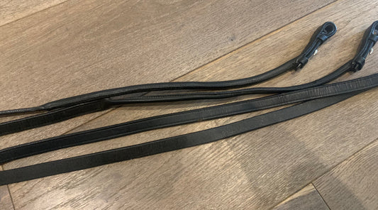54” Plain black leather reins with part rolled leather