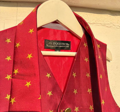 Equetech Junior  burgandy & gold star design showing Waistcoat  with matching tie size medium