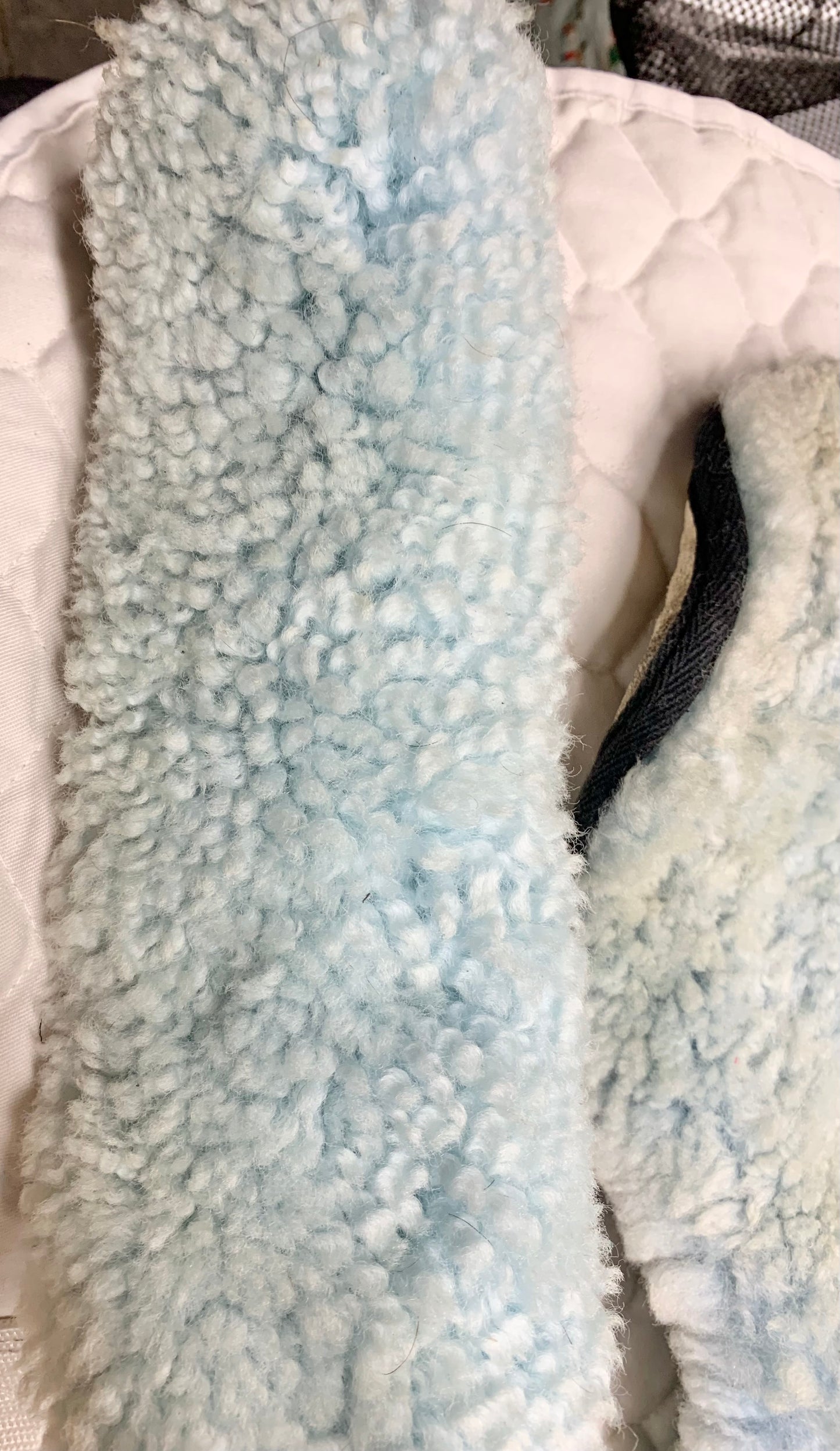 Lambskin light blue saddle seat saver and bridle covers set