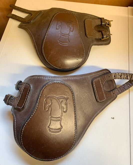Cob size Sabre English leather fetlock boots with Solid Brass Buckles in havana brown