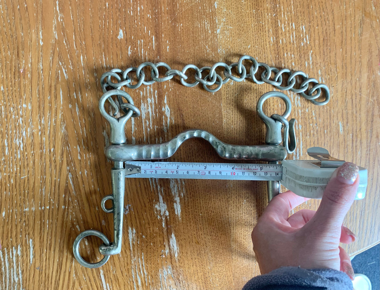 5 (1/4”) nickel ported mouth Weymouth sliding cheek Pelham with curb chain