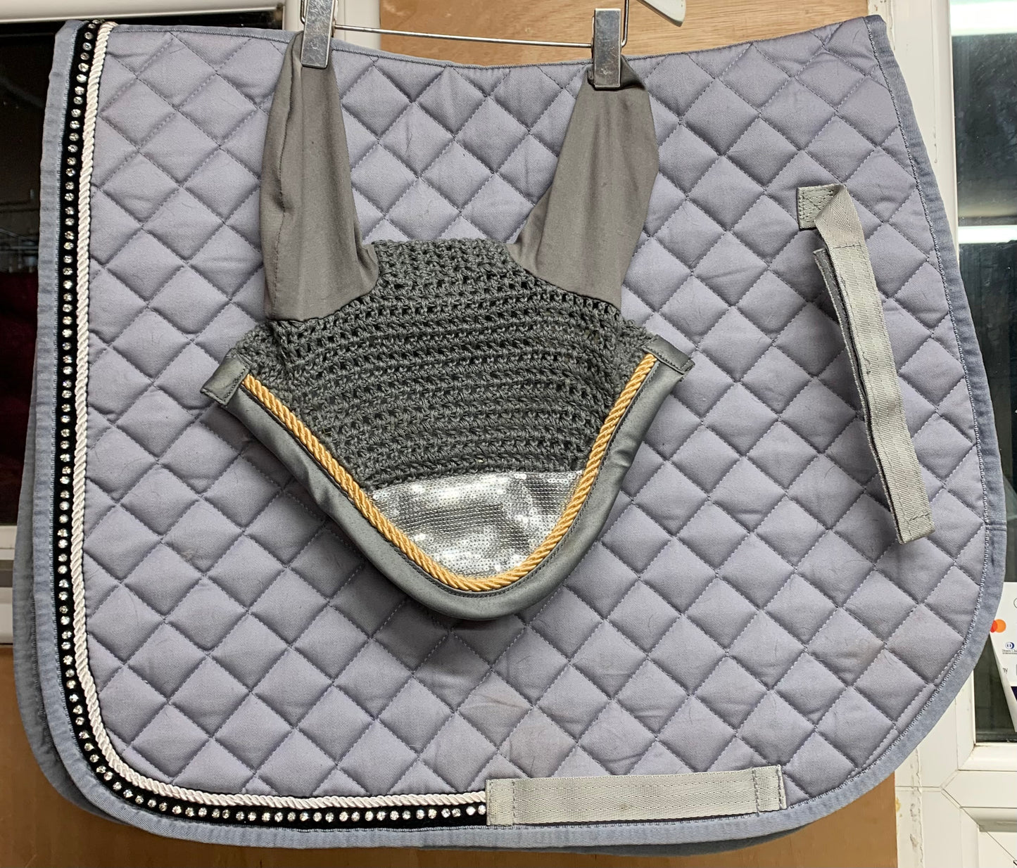 Grey silver sparkly cob bling matchy diamanté saddled pad and ears set