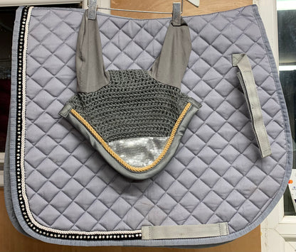 Grey silver sparkly cob bling matchy diamanté saddled pad and ears set