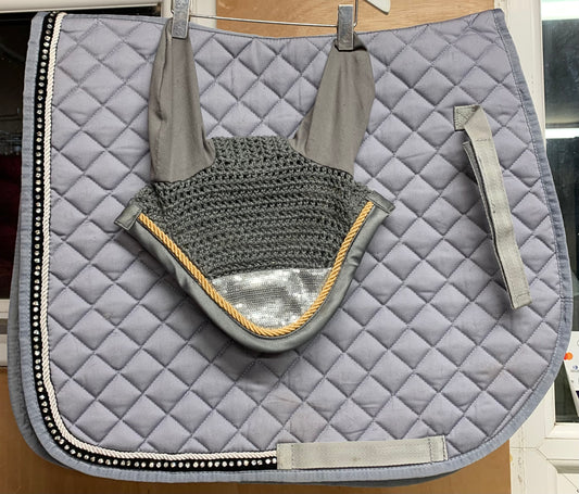 Grey silver sparkly cob bling matchy diamanté saddled pad and ears set