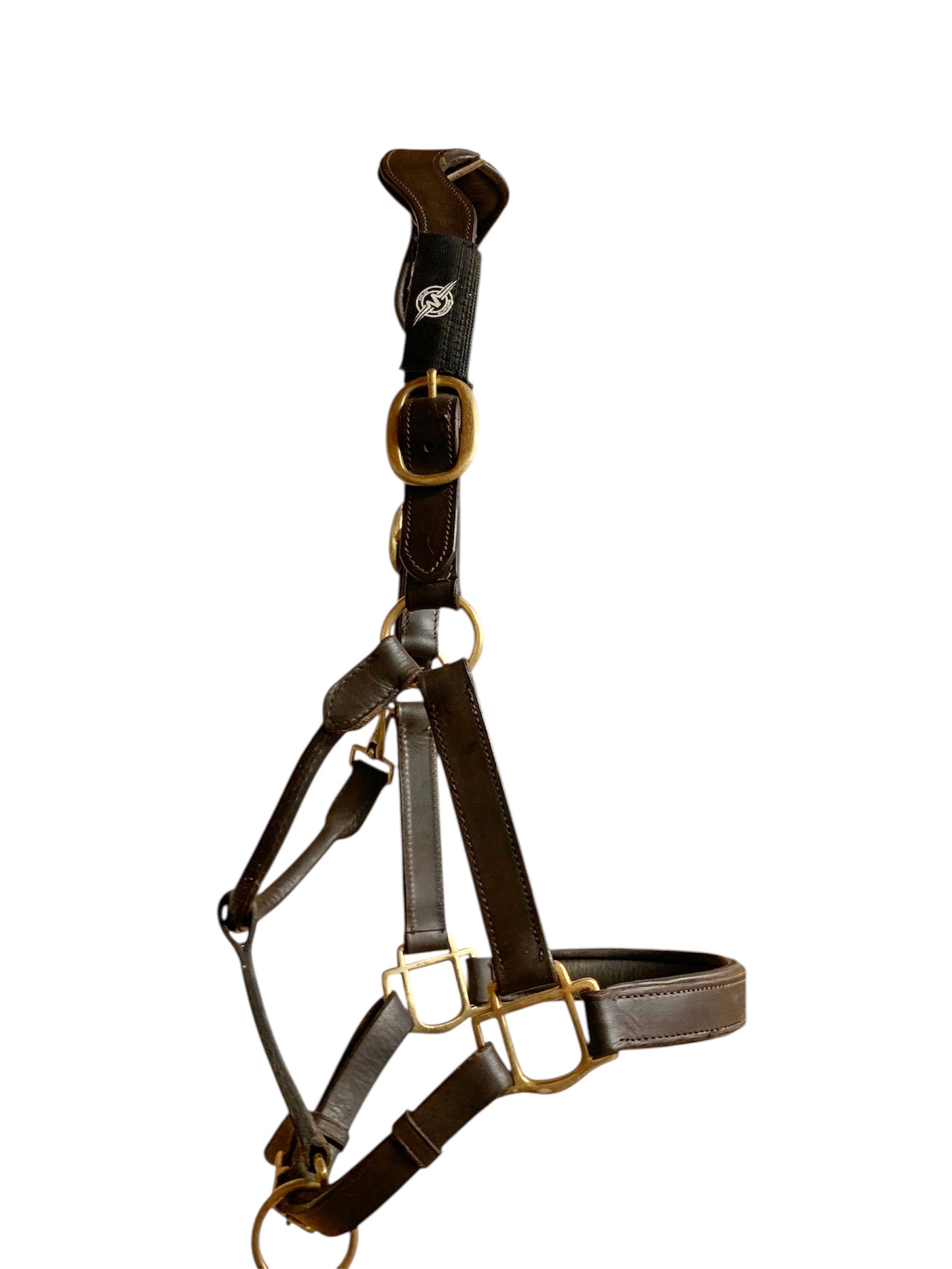 Brown padded leather brass buckle headcollar  with magnets - pony size