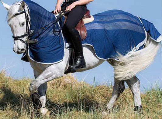 Horseware Amigo Flyrider Ride On Fly Rug - Navy/Silver medium (5’9-6’0)