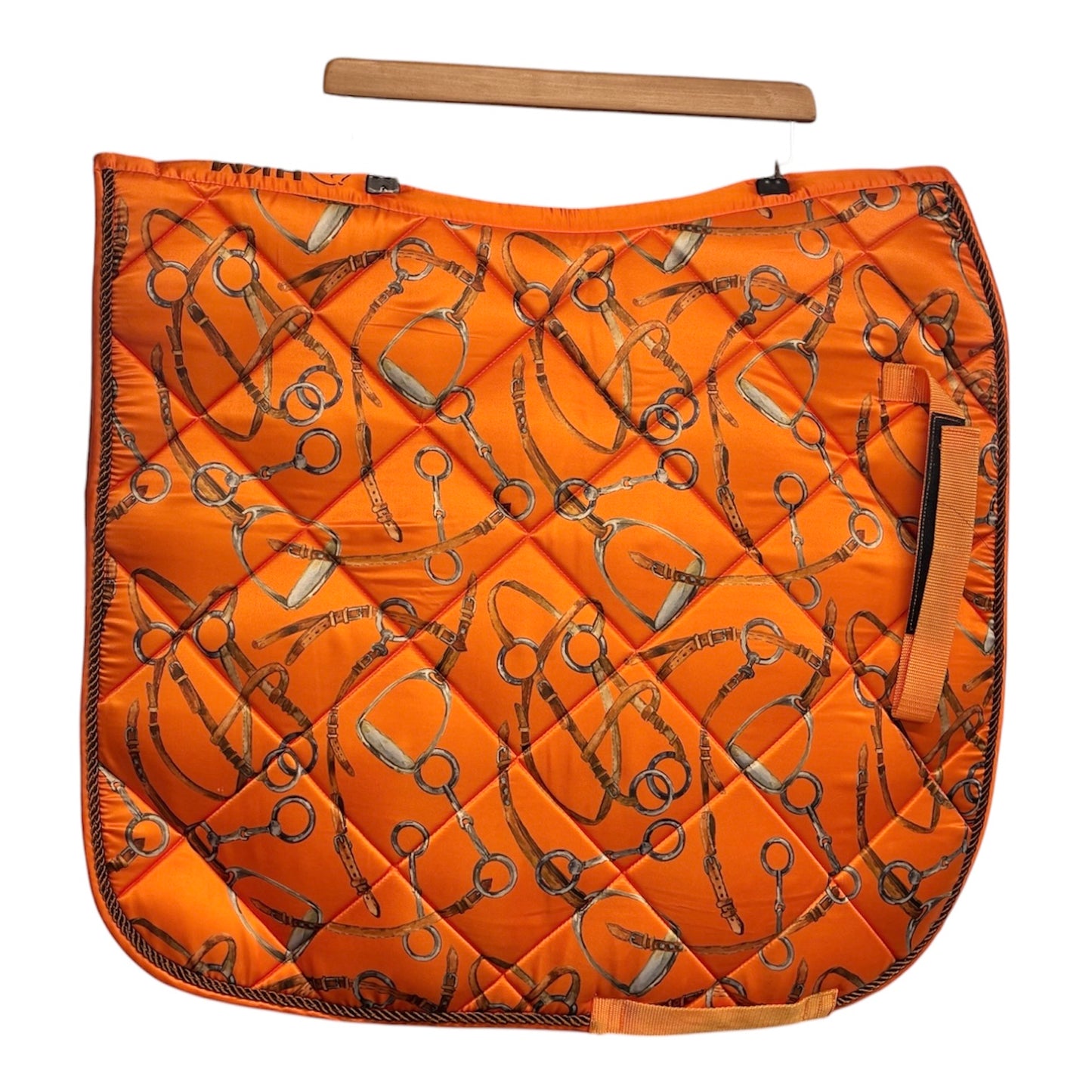 HKM orange Allure saddle pad 
Slightly shiny fabric/satin feel dressage - full