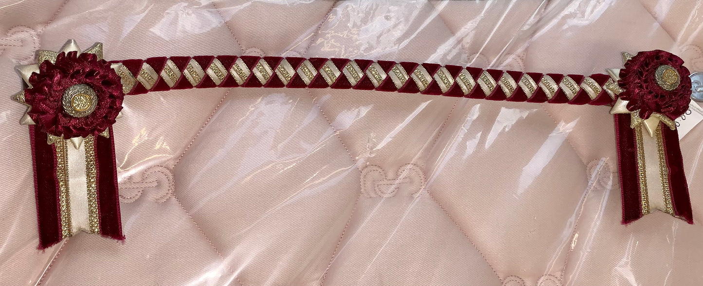 Red/maroon/gold velvet show/christmas browband 14” pony/cob