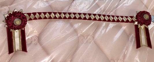 Red/maroon/gold velvet show/christmas browband 14” pony/cob