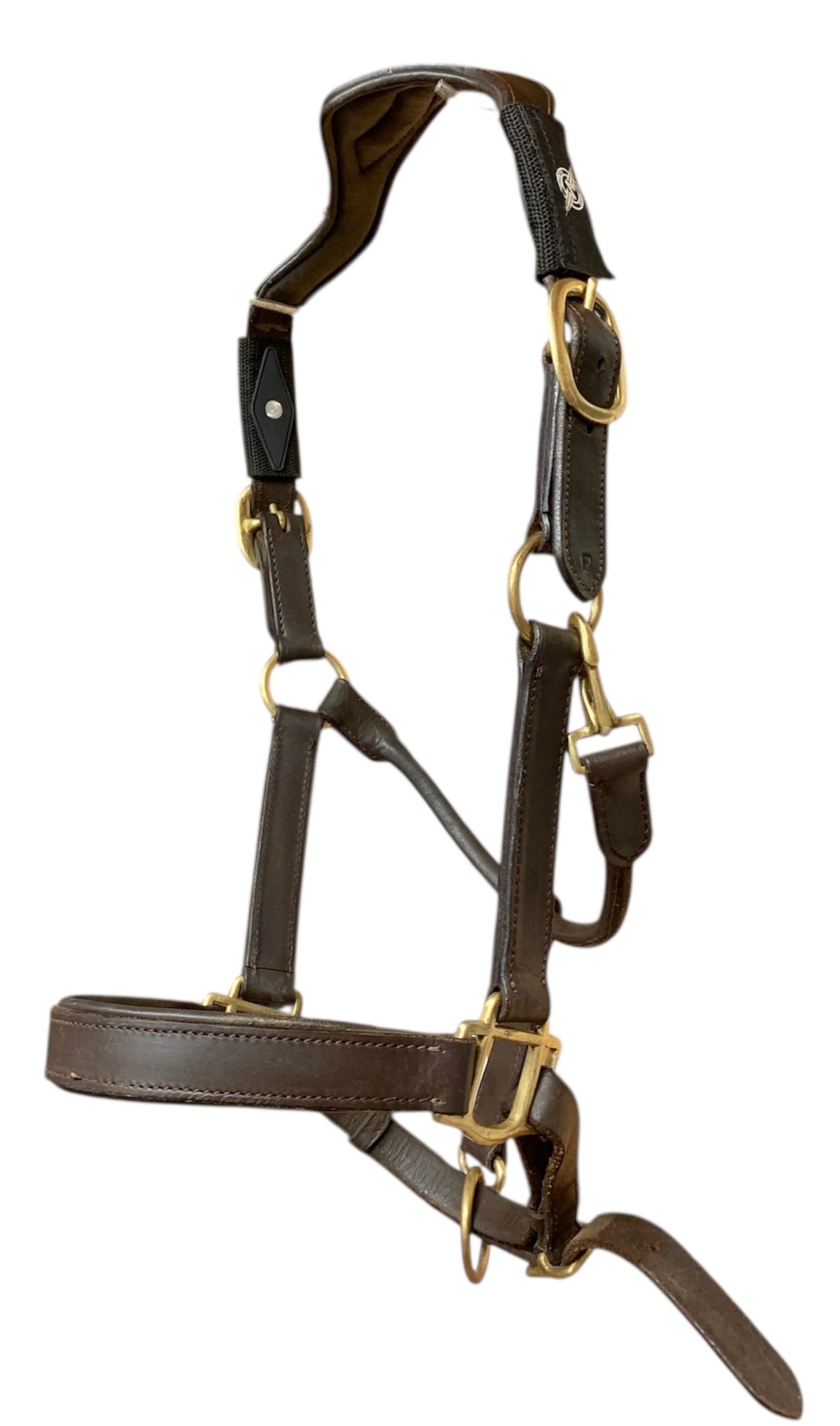 Brown padded leather brass buckle headcollar  with magnets - pony size
