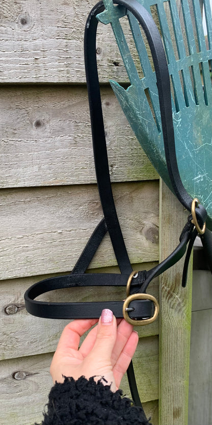 Black leather brass buckle Shetland/mini size filly slip