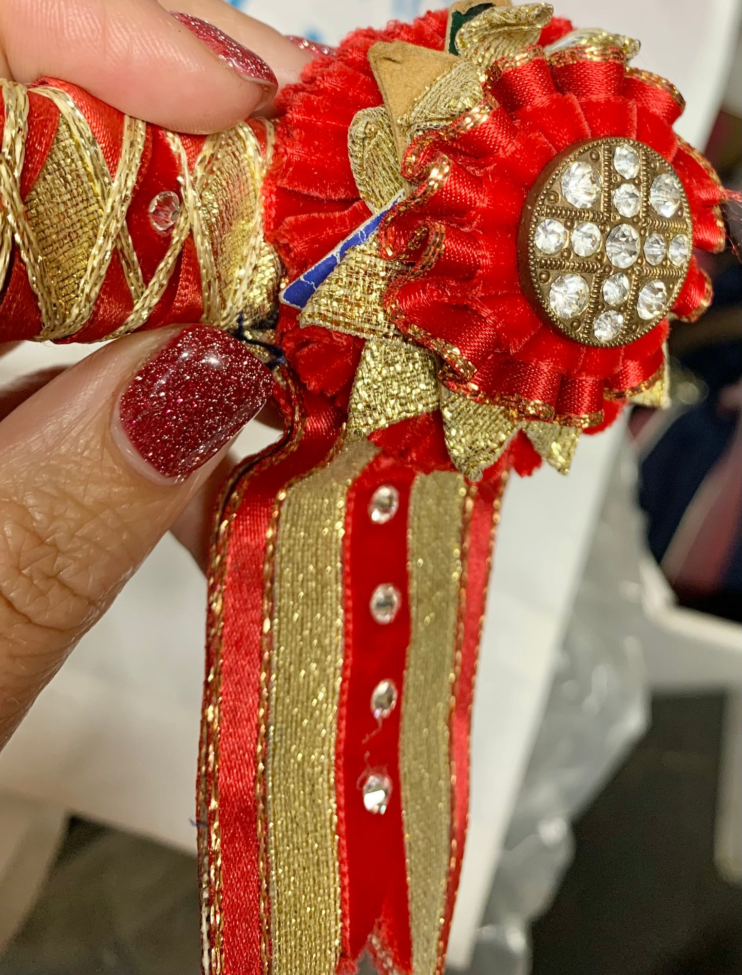 Beautiful Red/gold/diamante Show browband