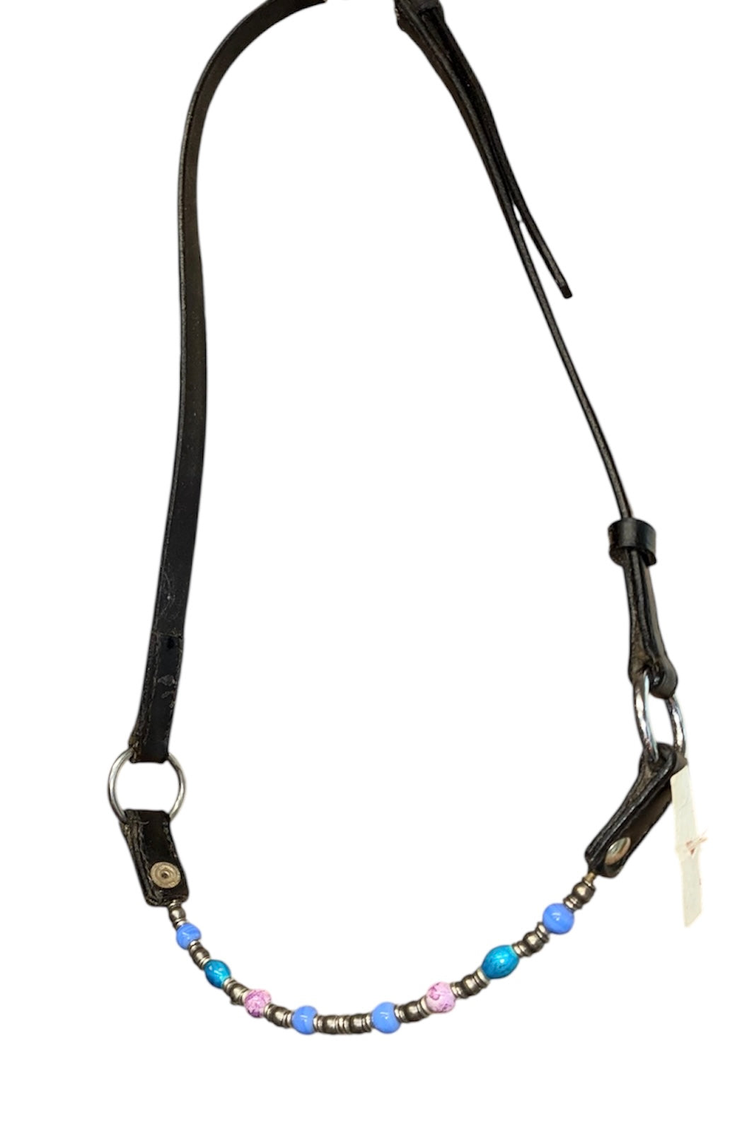 New beautiful  black leather in-hand halter with beaded noseband mini pony/arab
