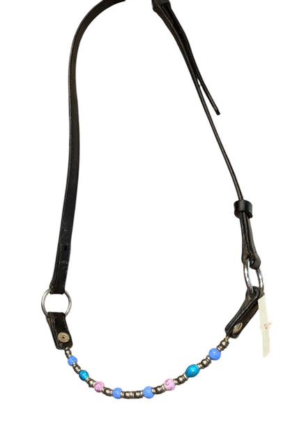New beautiful  black leather in-hand halter with beaded noseband mini pony/arab
