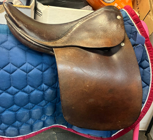 13.5” pony brown English leather show saddle