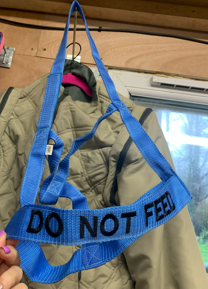 NEW “DO NOT FEED” VELCRO CLOSURE FIELD HEADCOLLAR PONY SIZE BLUE