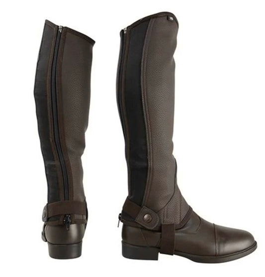 New with tag adults size small brown synthetic leather half chaps by HY Equestrian