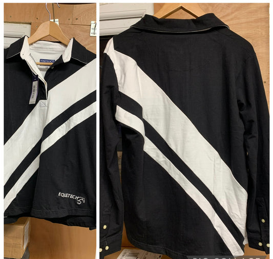 Stylish and practical long sleeve stretch eventer cross-country/rugby shirt by Equetech size medium