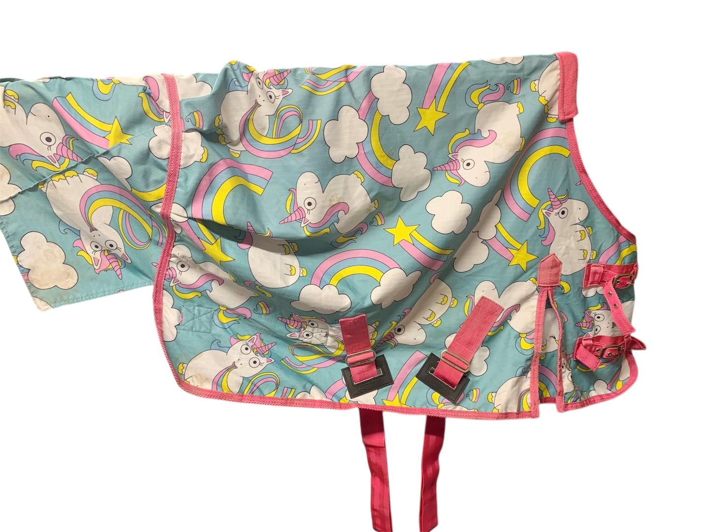 3’6 Rhinegold no fill unicorn aqua & pink turnout rug