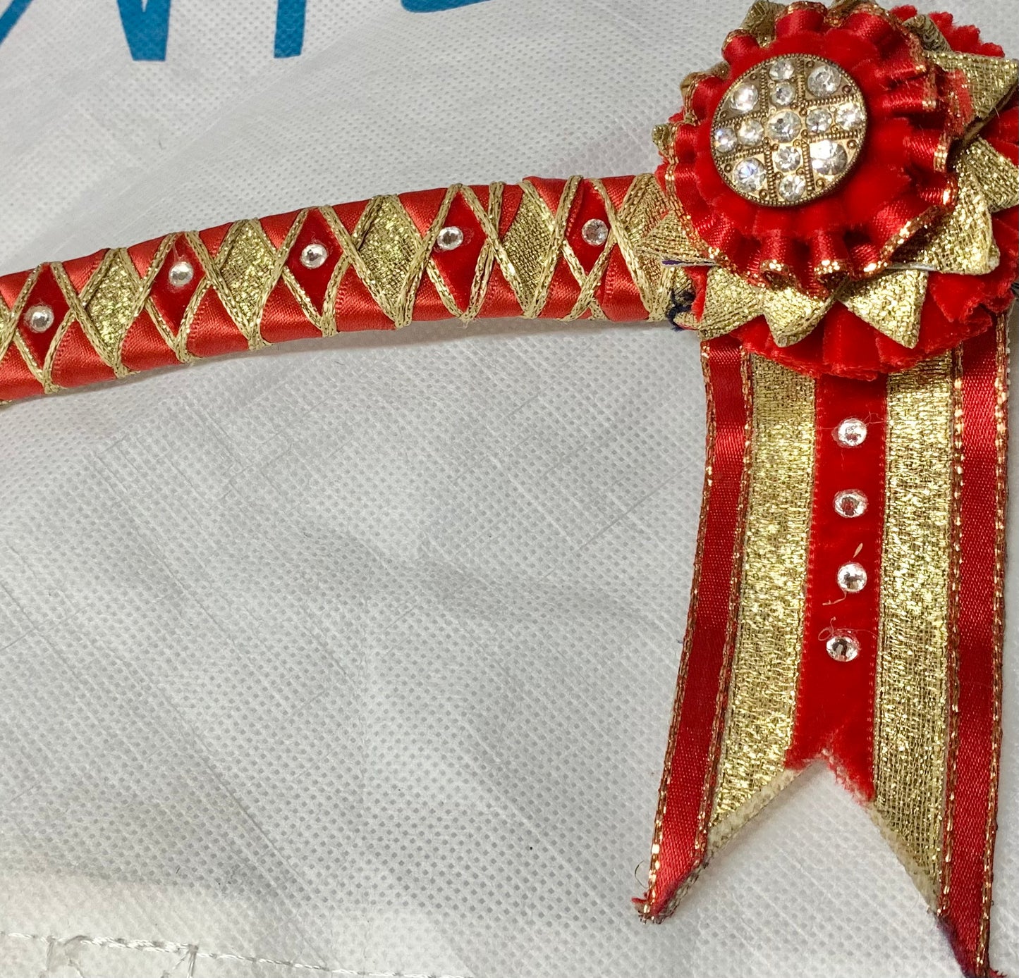 Beautiful Red/gold/diamante Show browband