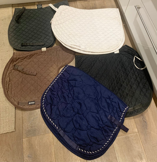 Cob size saddle pad bundle navy white brown dressage ref2