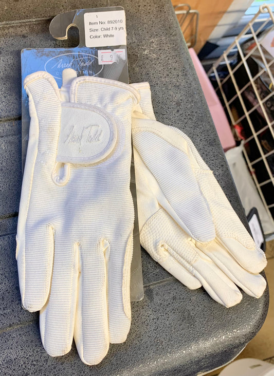 New Mark Todd white Super Children’s Riding Gloves size 7-9 years