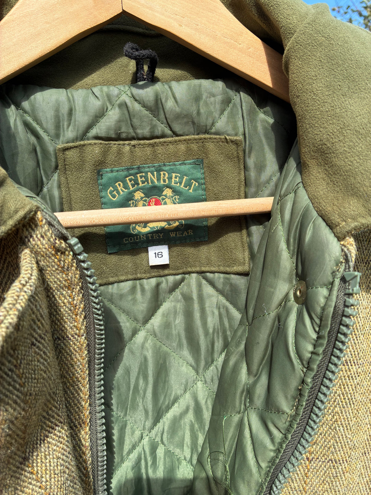 Ladies size 16 green belt tweed country field jacket