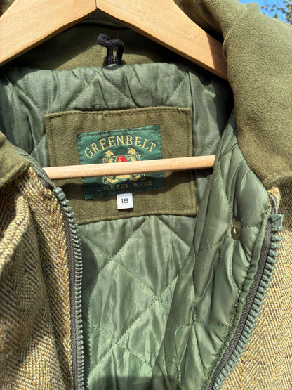Ladies size 16 green belt tweed country field jacket