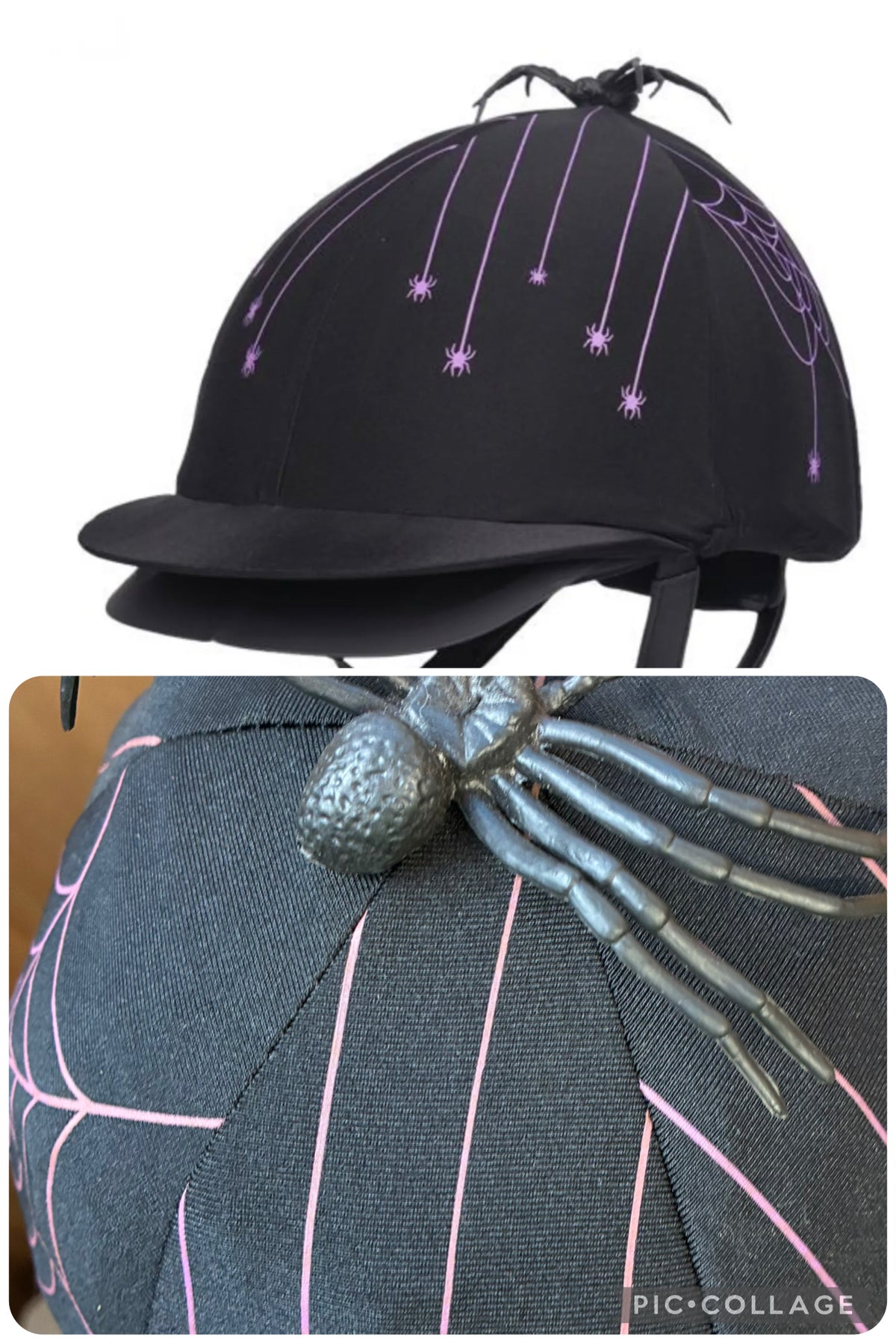 QHP Helmet riding hat silk/Cover - Halloween spider 🕷️ 🎃 👻 🧙 🐈‍⬛ 🍁